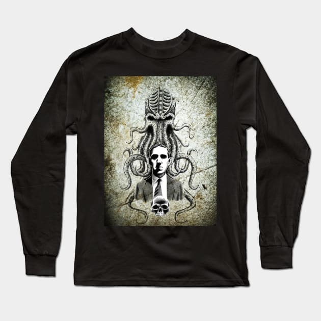 HP Lovecraft Grunge Style 1 Long Sleeve T-Shirt by Groom Lake Studios